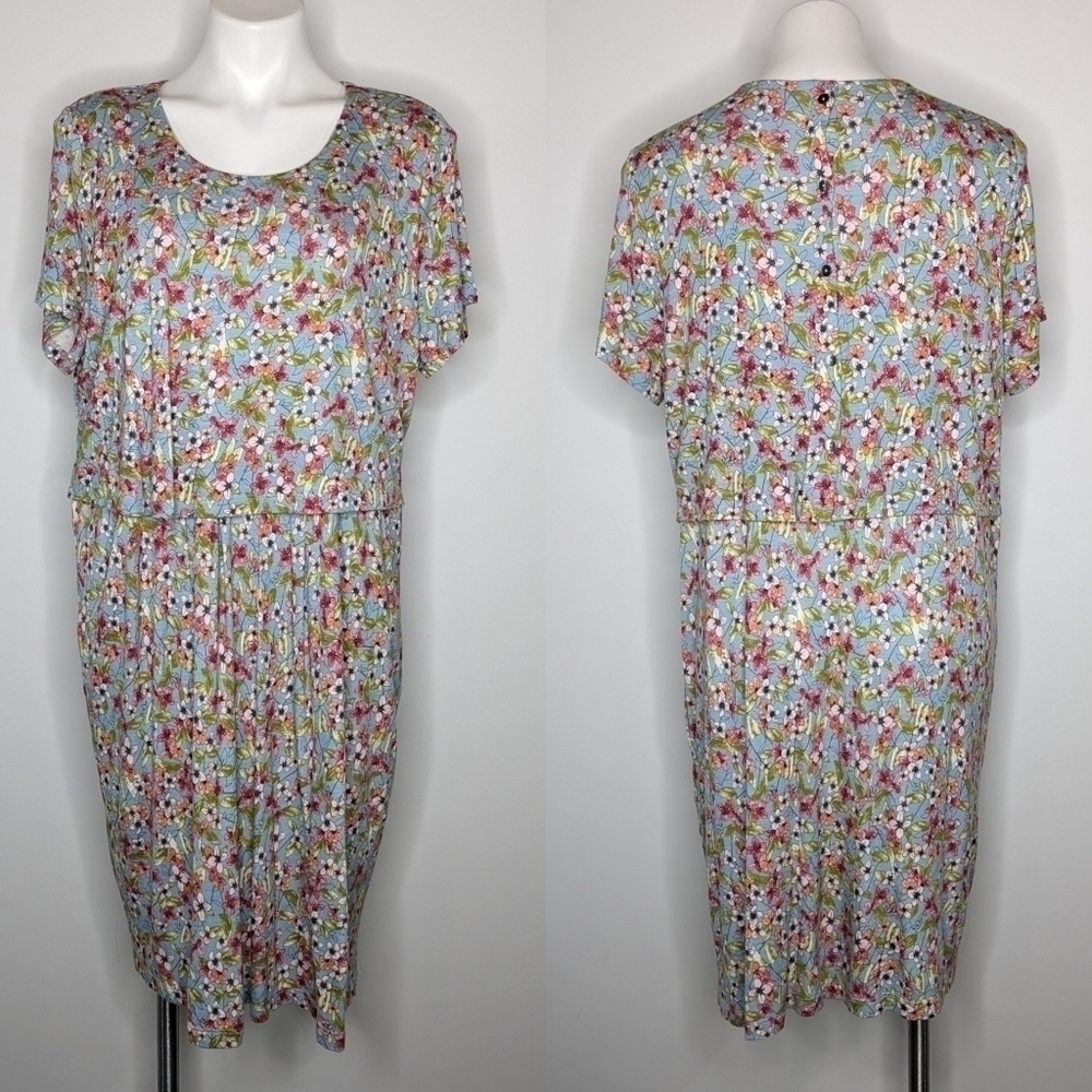 J Jill blue pink green floral layered scoop neck dress XLP